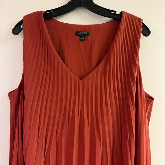 J Jill Deep Woven Sunburst Pleated Midi Dress Size L - Picture 4 of 5
